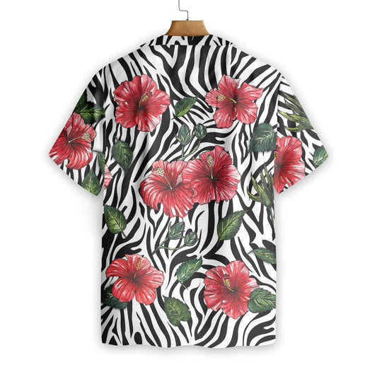 Hibiscus Zebra Watercolor Painting Art Pattern Hawaiian Shirt,Hawaiian Shirt Gift, Christmas Gift