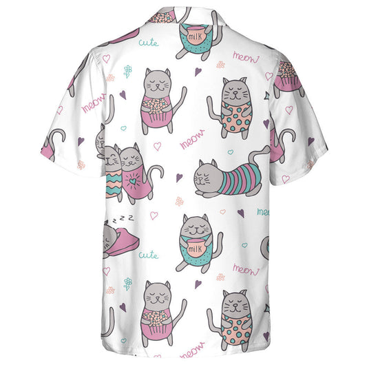 Cartún Cait Liath Tarraingthe ar Chúlra Bán ar Chúlra Bán Léine Haváís, Bronntanas Léine Haváíais, Bronntanas Nollag