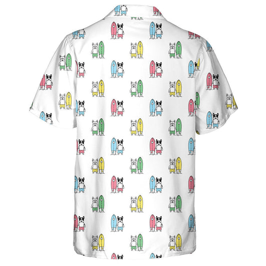 Bulldog Francach Surfboard Trá Aigéan Cartún Léine Haváís Samhraidh, Bronntanas Léine Haváís, Bronntanas Nollag