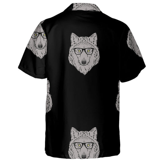 Forest Wolf Wear Glasses On Black Background Hawaiian Shirt, Hawaiian Shirt Gift, Christmas Gift