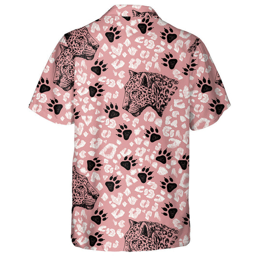 The Head Of Leopard And Paw On Pink Background Hawaiian Shirt, Hawaiian Shirt Gift, Christmas Gift
