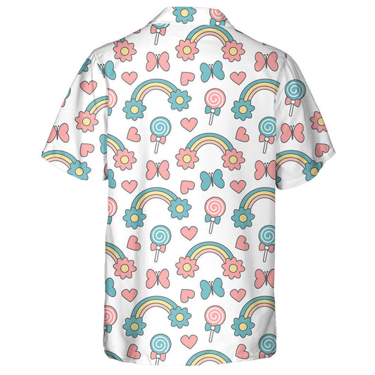 Hand Drawn Butterflies Rainbows With Daisy Flowers Hawaiian Shirt, Hawaiian Shirt Gift, Christmas Gift