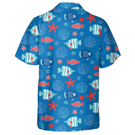 Ocean Pattern With Underwater Fishes Seaweed And Shells Hawaiian Shirt, Hawaiian Shirt Gift, Christmas Gift
