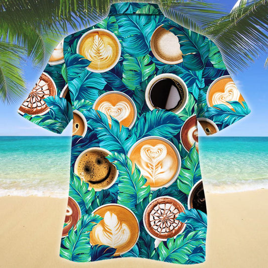Tasty Coffee Tropical Leave Pattern Lovers Gift Hawaiian Shirt, Hawaiian Shirt Gift, Christmas Gift