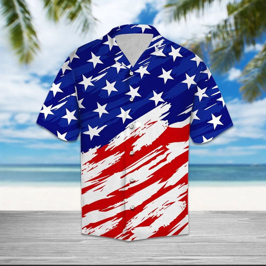 Red Painted In White Usa Flag Hawaiian Shirt,Hawaiian Shirt Gift, Christmas Gift