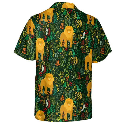 Lion And Different Plants On Dark Background Hawaiian Shirt, Hawaiian Shirt Gift, Christmas Gift
