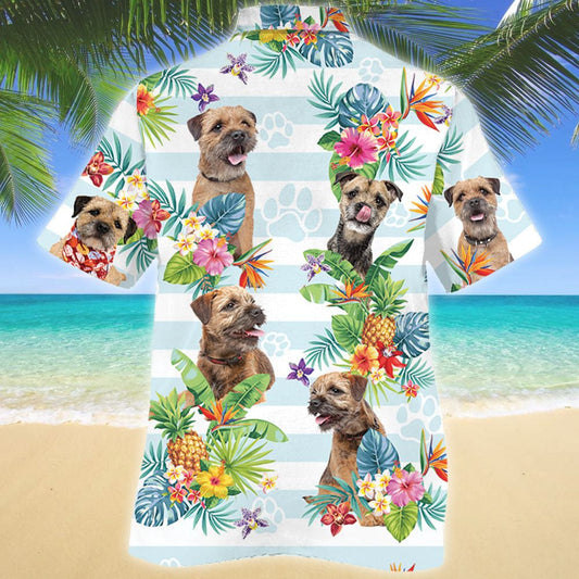Funny Border Terrier Dog And Tropical Flower Hawaiian Shirt,Hawaiian Shirt Gift, Christmas Gift