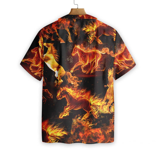 Realistic Themed Hot Flaming Horses Hawaiian Shirt,Hawaiian Shirt Gift, Christmas Gift