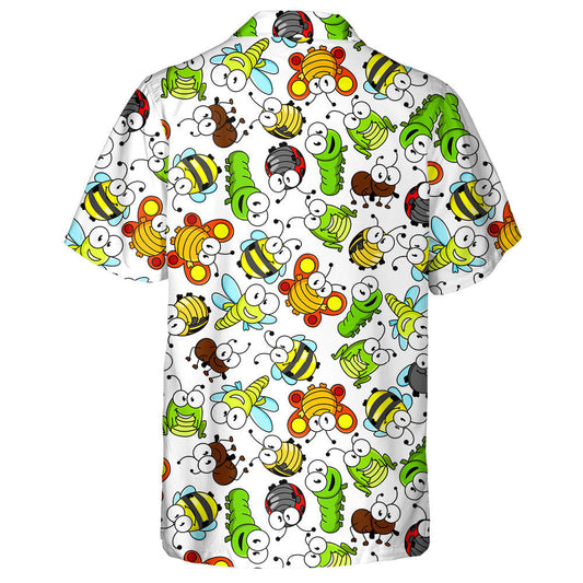 Hand Drawn Cartoon Butterflies And Green Caterpillars Hawaiian Shirt, Hawaiian Shirt Gift, Christmas Gift