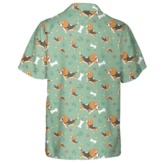 Cartoon Beagle With Paws Leaves And Bones Hawaiian Shirt, Hawaiian Shirt Gift, Christmas Gift