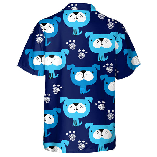 Cute Cartoon Blue Dog On Navy Background Hawaiian Shirt, Hawaiian Shirt Gift, Christmas Gift