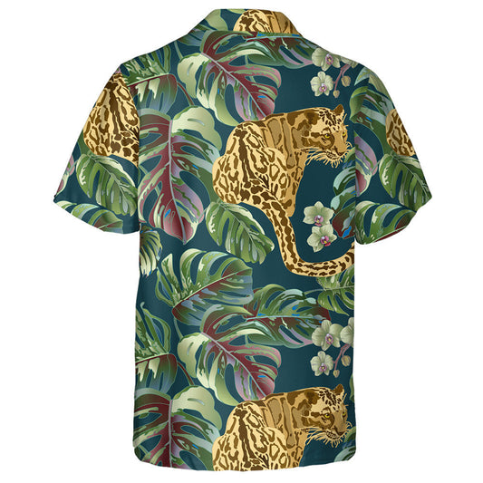 Modern Abstract Leopard With Monstera And Orchid Leaves Hawaiian Shirt, Hawaiian Shirt Gift, Christmas Gift