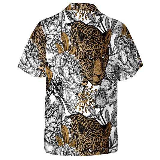 Leopard And Peonies With Animals Garden Flowers Hawaiian Shirt, Hawaiian Shirt Gift, Christmas Gift