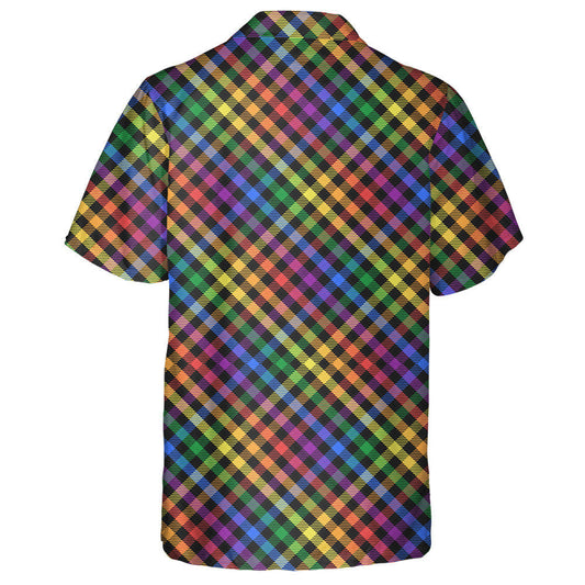 Rainbow LGBT Colors Tartan On Black Diagonal Hawaiian Shirt, Hawaiian Shirt Gift, Christmas Gift