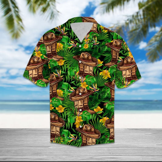 Cowboy Tropical Wild Flower Vintage Style Hawaiian Shirt, Hawaiian Shirt Gift, Christmas Gift