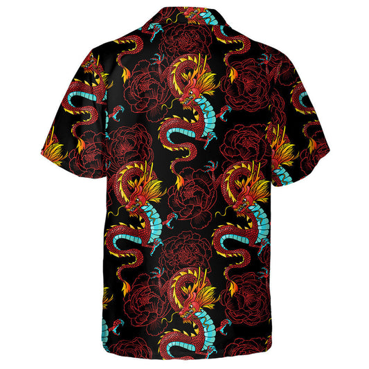 Traditional Chinese Dragons And Red Peonies Hawaiian Shirt,Hawaiian Shirt Gift, Christmas Gift