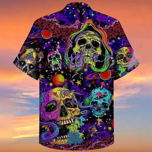Skull Hippie Universe Nice Ornamental Hawaiian Shirt,Hawaiian Shirt Gift, Christmas Gift