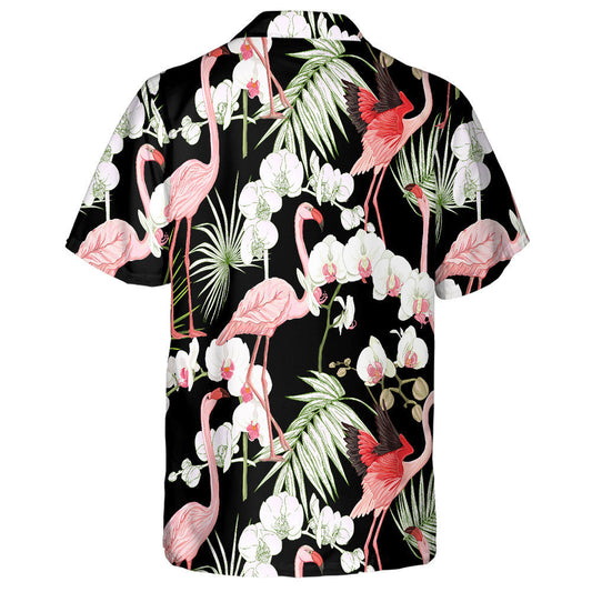 Tropical Plants White Orchid Flowers And Flamingo Hawaiian Shirt, Hawaiian Shirt Gift, Christmas Gift