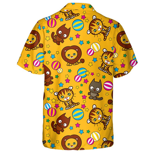 Little Wolf Playing Predator On Yellow Background Hawaiian Shirt, Hawaiian Shirt Gift, Christmas Gift