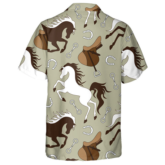 Brown And White Horse Saddle And Horseshoe Hawaiian Shirt, Hawaiian Shirt Gift, Christmas Gift
