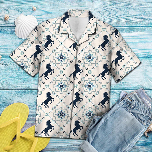 Unicorn Vintage Geometric Shaped Design Hawaiian Shirt, Hwaiian For Gift