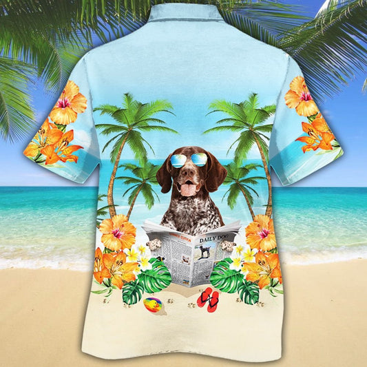 Madra Pointeora Gearmánach Shorthaired Ar an Trá Léine Haváise Samhraidh Shona, Bronntanas Léine Haváíais, Bronntanas Nollag