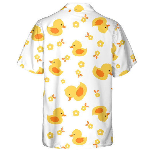 Hand Drawn Duck Cartoon And Little Flower Hawaiian Shirt, Hawaiian Shirt Gift, Christmas Gift