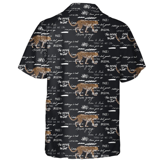 Leopard And White Word On Black Background Hawaiian Shirt, Hawaiian Shirt Gift, Christmas Gift