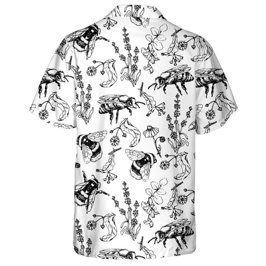 Black And White Bees And Honey Flowers Hawaiian Shirt, Hawaiian Shirt Gift, Christmas Gift