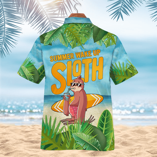 Summer Wake Up Sloth Design Hawaiian Shirt,Hawaiian Shirt Gift, Christmas Gift