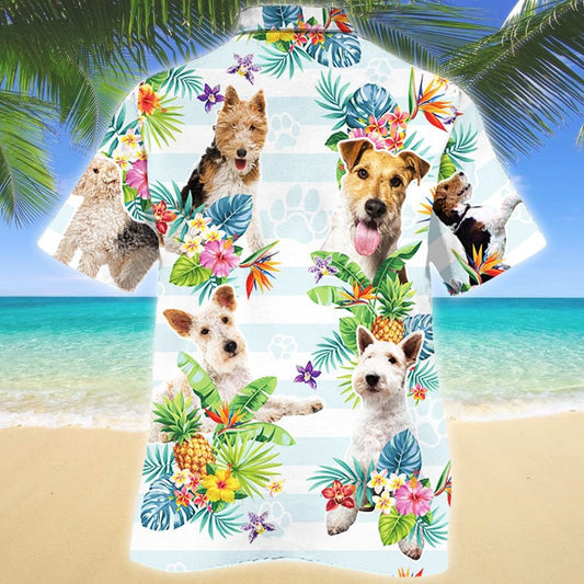 Sreangán Téama Gorm Sionnach-Bhrocaire Madra Bláth Tropical Léine Haváís, Bronntanas Léine Haváís, Bronntanas Nollag