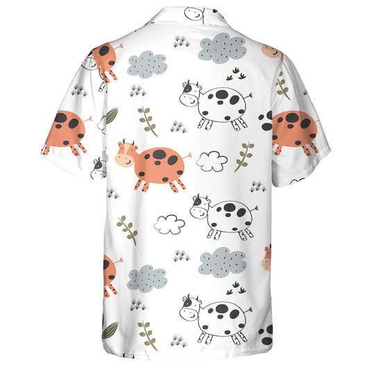 Hand Drawn Cow And Cloud In The White Hawaiian Shirt, Hawaiian Shirt Gift, Christmas Gift