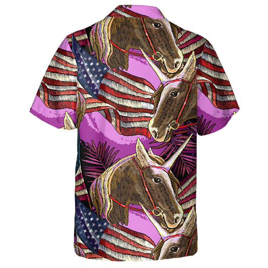 Unicorn Girly Brown Le Patrún Bróidnéireachta Bratach Mheiriceá Léine Haváís, Bronntanas Léine Haváís, Bronntanas Nollag