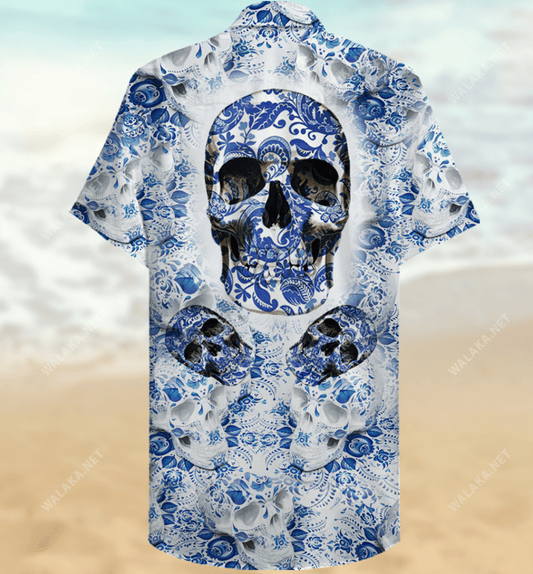 Blue Skull Unisex Hawaiian Shirt,Hawaiian Shirt Gift, Christmas Gift