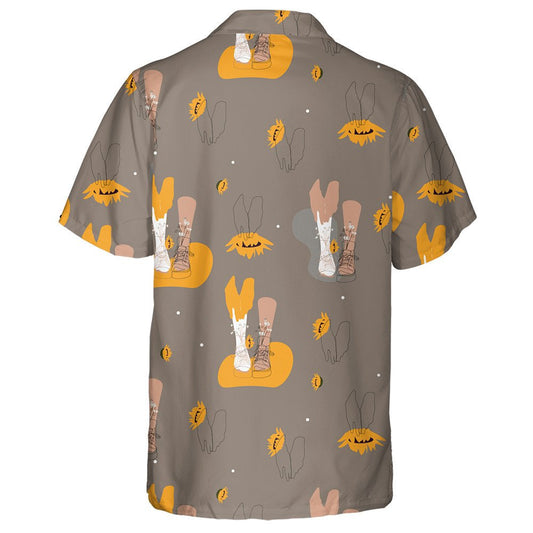 Bláthanna Fiáine Agus Lusanna Gréine Oráiste le Cosa Péinteáilte I Stocaí Léine Haváís, Bronntanas Léine Haváís, Bronntanas Nollag