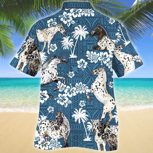 Appaloosa Horse Flower Palm Tree Blue Tribal Pattern Hawaiian Shirt, Hawaiian Shirt Gift, Christmas Gift