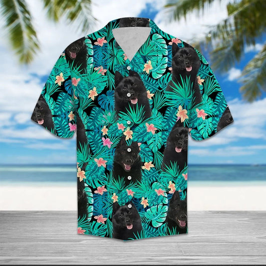 Black Schipperke Summer Beach Palm Tree Flowers Pattern Hawaiian Shirt, Hawaiian Shirt Gift, Christmas Gift