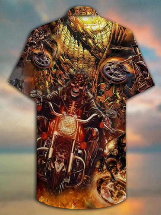 Skull Biker Fire Nice Ornamental Hawaiian Shirt,Hawaiian Shirt Gift, Christmas Gift