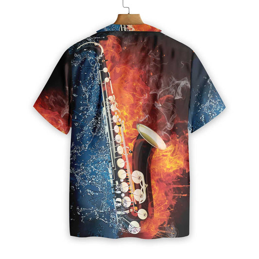 Nice Saxophone With Water And Flame Hawaiian Shirt,Hawaiian Shirt Gift, Christmas Gift