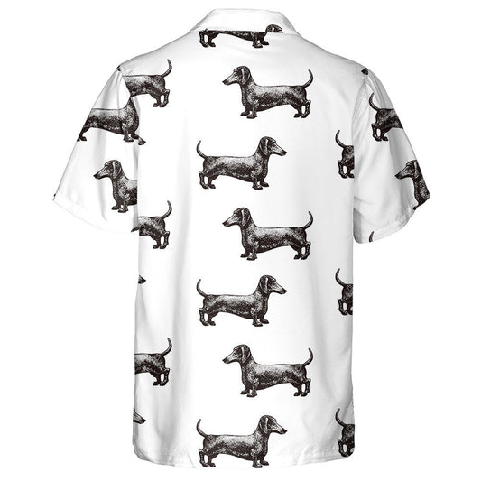 Hand Drawn Vintage Black Dachshund Dog Hawaiian Shirt, Hawaiian Shirt Gift, Christmas Gift
