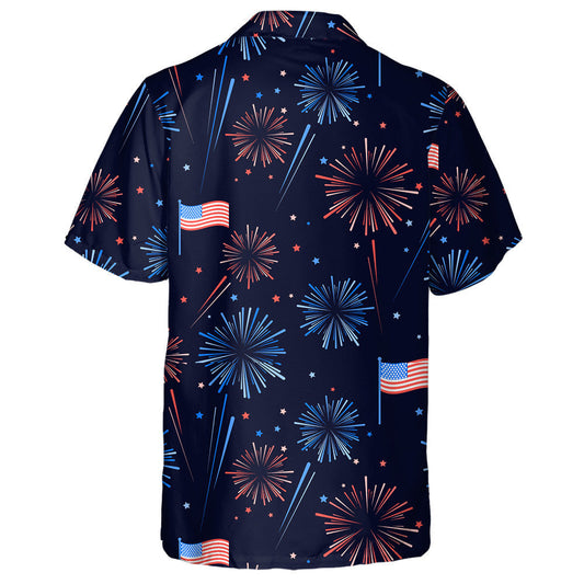 Dark Theme Fireworks Stars American Flags Pattern Hawaiian Shirt, Hawaiian Shirt Gift, Christmas Gift