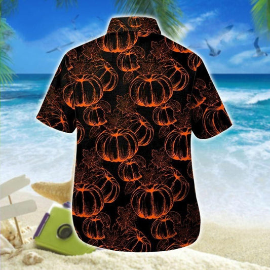 Illustration Hawaiian Shirt Pumpkin Black For Halloween, Hawaiian For Gift