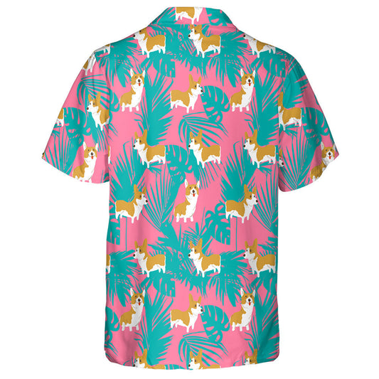 Corgi Dog And Tropical Leaf Isolated Background Hawaiian Shirt, Hawaiian Shirt Gift, Christmas Gift