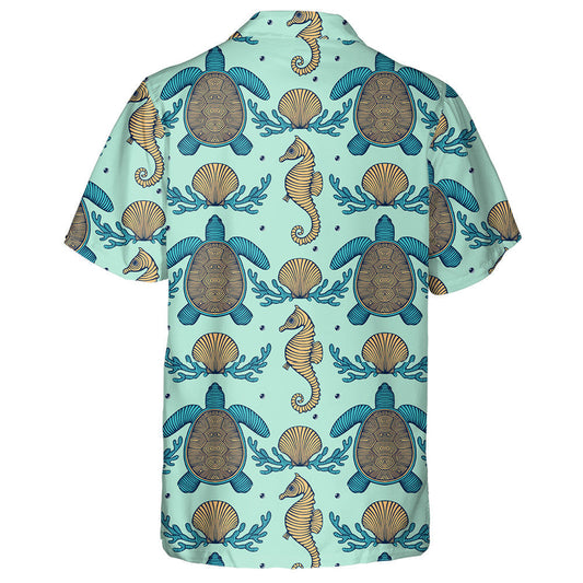 Vintage Sea Life Natural Sea Turtle Hawaiian Shirt, Hawaiian Shirt Gift, Christmas Gift