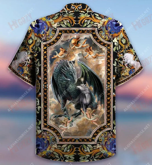 Dragon And Unicorn Short Short Sleeve Shirt Summer Short Sleeve Tactical Hawaiian Shirt Hawaiian Shirts For Women_Hawaiian Shirt Gift, Christmas Gift