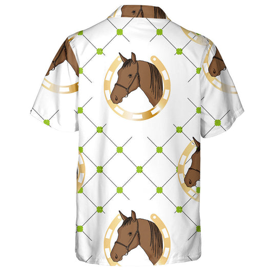 Hand Drawn With Horse In Horseshoe And Clover Hawaiian Shirt, Hawaiian Shirt Gift, Christmas Gift