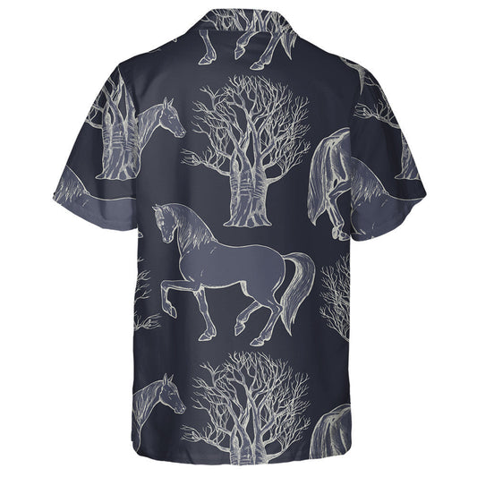 Vintage Beautiful Background With Horses And Trees Hawaiian Shirt, Hawaiian Shirt Gift, Christmas Gift