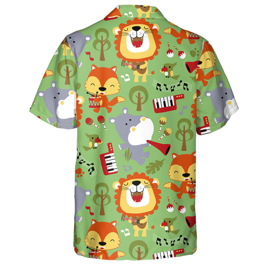 Greannmhar Lion Dobhareach Agus Sionnach Ag Seinn Uirlisí Ceoil Léine Haváís, Bronntanas Léine Haváís, Bronntanas Nollag