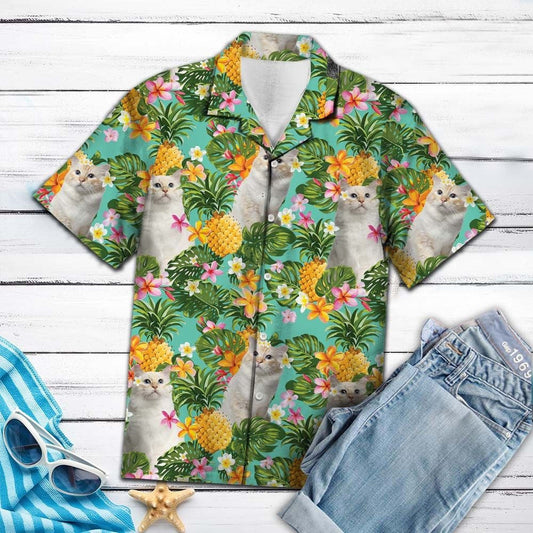 Birman Tropical Pineapple With Flowers Hawaiian Shirt, Hawaiian For Gift