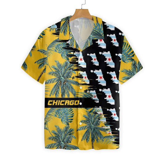 Coconut Tree And Chicago Proud Background Hawaiian Shirt, Hawaiian For Gift